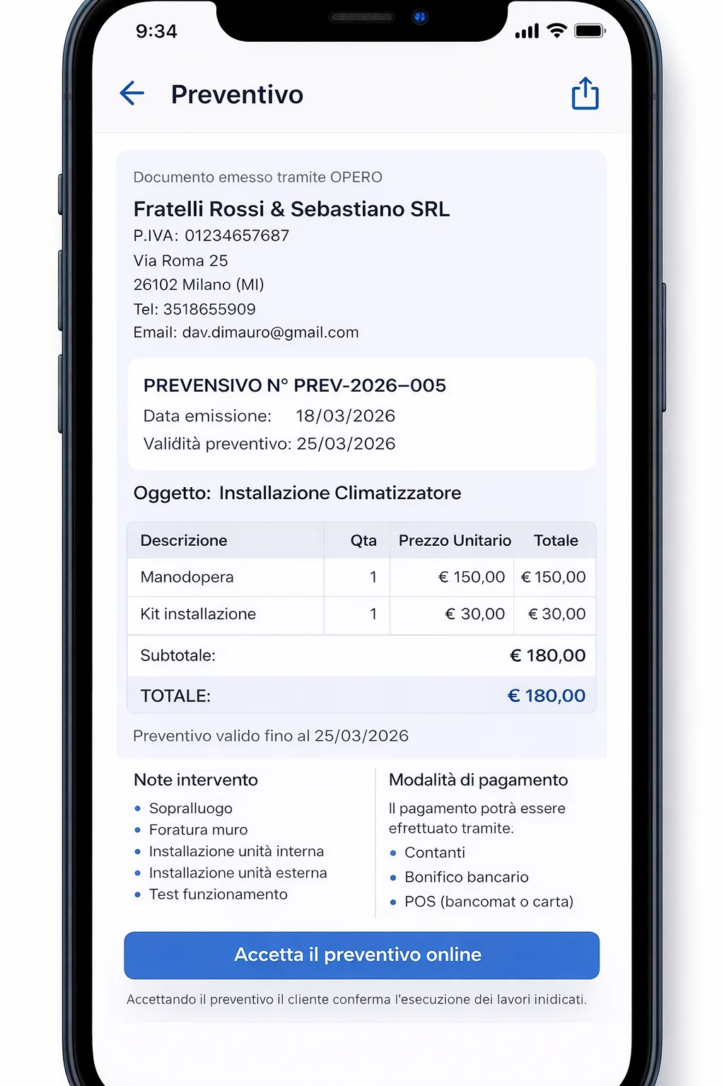 Gestione preventivi digitali con OPERO